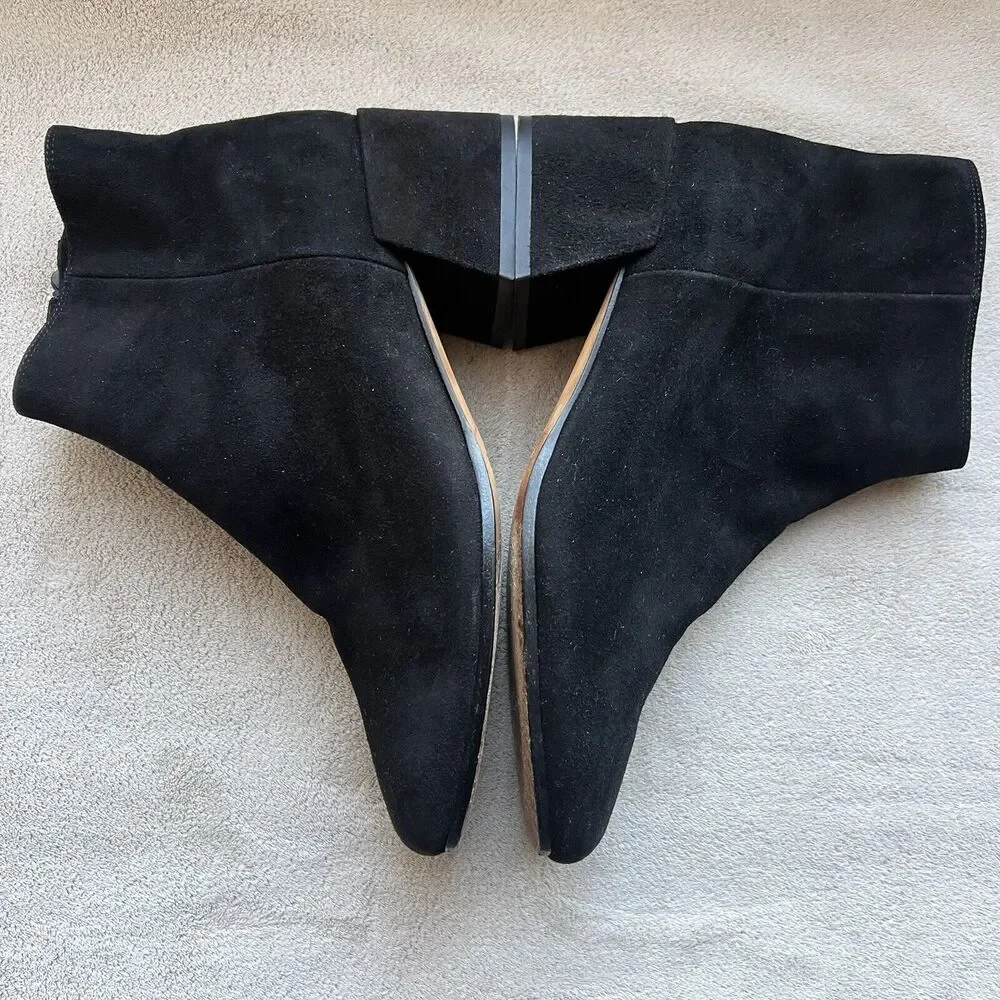 VINCE Black Suede Leather Ankle Boots Women’s 7 M Soft Square‎ Toe Side Zip